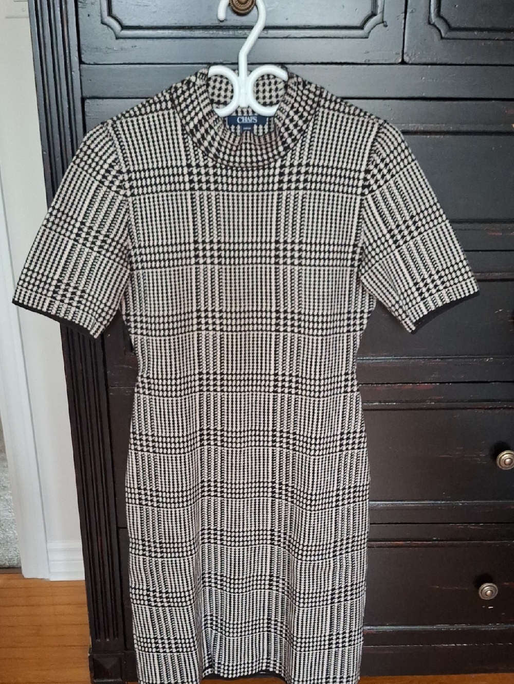 Chaps Black & White Plaid Knit Dress